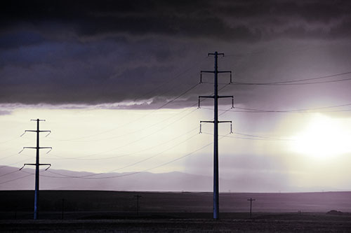 Mountain Rainstorm Sunset Beyond Powerlines (Blue Tint Photo)