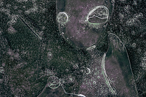 Mouthless Alien Ice Figure Forms Among Frozen River Water (Blue Tint)