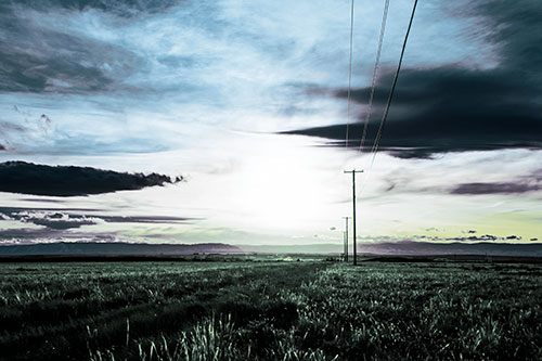 Powerline Prairie To Peak Sunset (Blue Tint Photo)