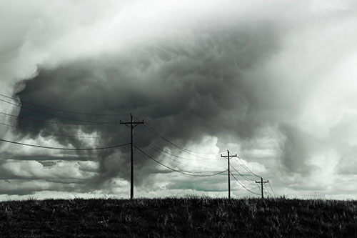 Rainstorm Clouds Twirl Beyond Powerlines (Blue Tint)