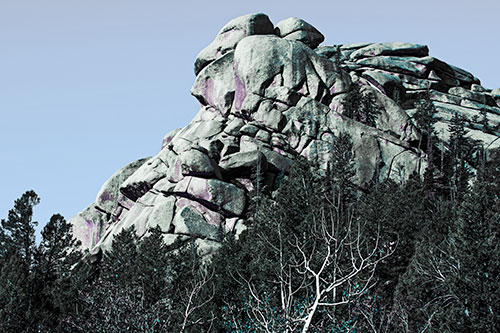 Rock Formations Rising Above Treeline (Blue Tint Photo)