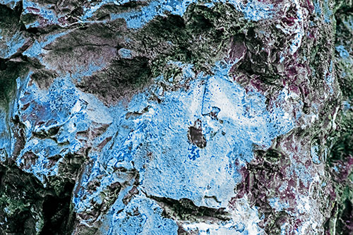 Shut Eyed Rock Face Decomposing (Blue Tint Photo)