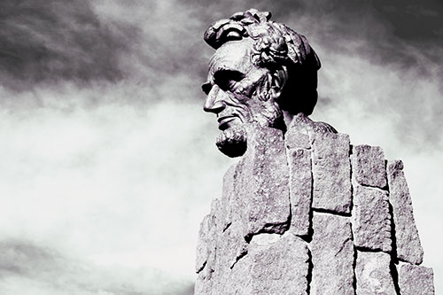 Sideways Presidential Statue Headshot Among Clouds (Blue Tint Photo)