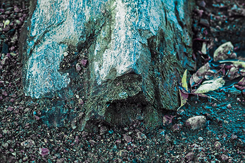 Slime Covered Rock Face Resting Along Shoreline (Blue Tint Photo)