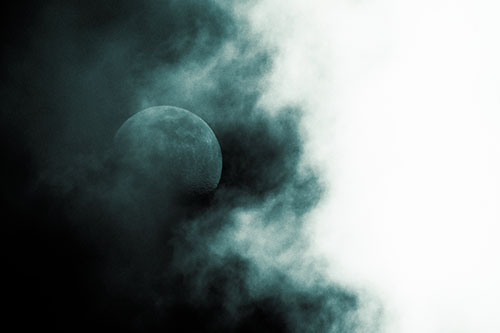 Smearing Mist Clouds Consume Moon (Blue Tint Photo)