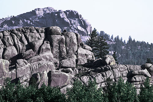 Two Towering Rock Formation Mountains (Blue Tint)