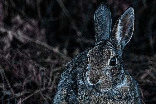 Unafraid Bunny Rabbit Curiously Watching (Blue Tint)