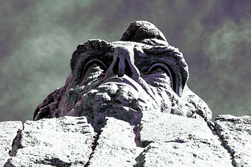 Vertical Upwards View Of Presidents Statue Head (Blue Tint Photo)