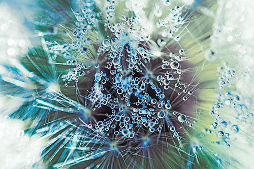 Water Dew Bubbles Among Dandelion Fluff (Blue Tint)