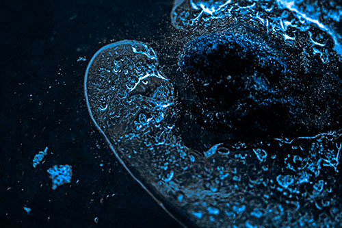 Angry Eyebrow Raised Ice Bubble Creature Bending Beside Mossy Rock (Blue Tone)