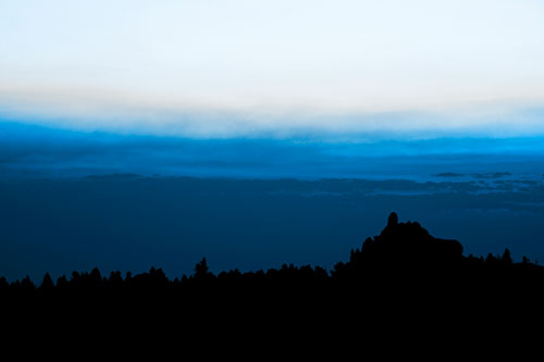 Blood Cloud Sunrise Behind Mountain Range Silhouette (Blue Tone Photo)