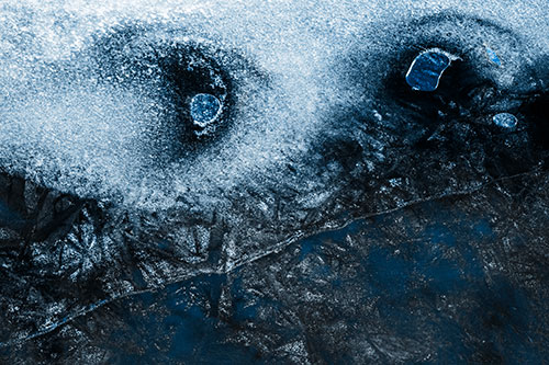 Bubble Eyed Smirk Cracking River Ice Face (Blue Tone Photo)