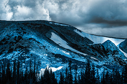 Clouds Cover Melted Snowy Mountain Range (Blue Tone)