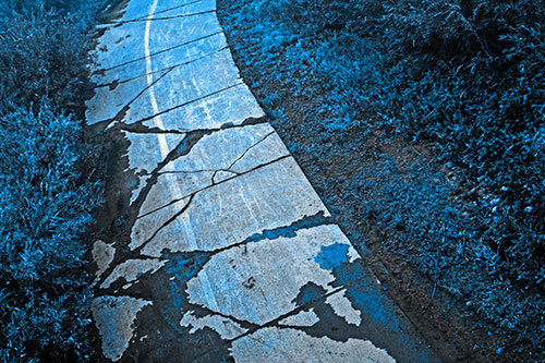 Curving Muddy Concrete Cracked Sidewalk (Blue Tone Photo)