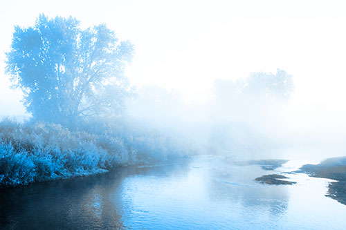 Dense Fog Blankets Distant River Bend (Blue Tone Photo)