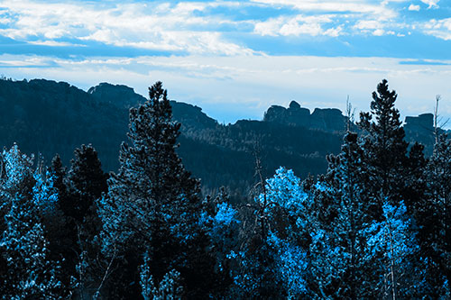 Fall Colors Emerge Infront Of Mountain Range (Blue Tone Photo)