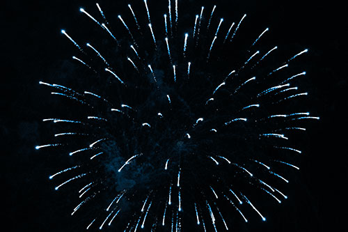 Firework Star Trails Vaporize Among Night Sky (Blue Tone Photo)
