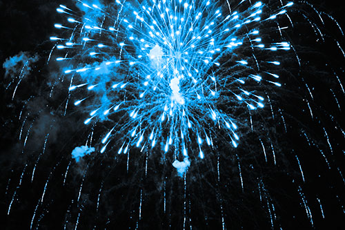 Fireworks Explosion Lights Night Sky Ablaze (Blue Tone Photo)