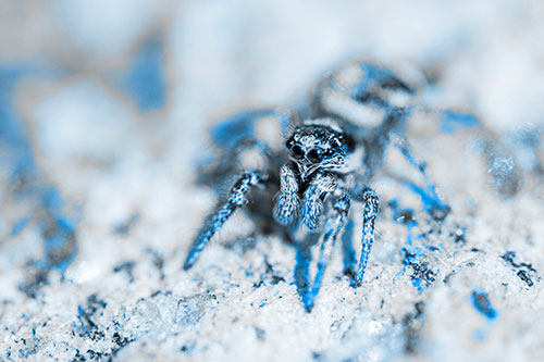 Hairy Jumping Spider Enjoying Sunshine (Blue Tone Photo)