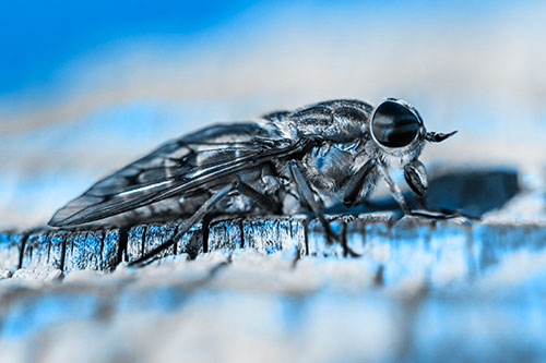 Horse Fly Resting Among Cracked Wood (Blue Tone)