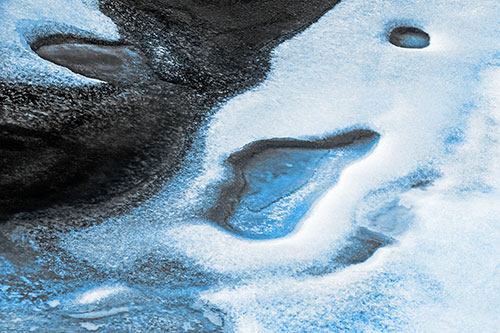 Joyful Ice Face Frozen Atop River (Blue Tone)