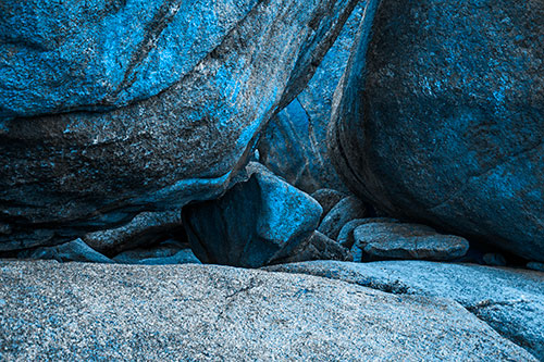 Large Crowded Boulders Leaning Against One Another (Blue Tone Photo)