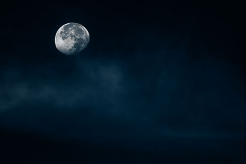 Moon Begins Descent Beyond Faint Mist Cloud (Blue Tone Photo)
