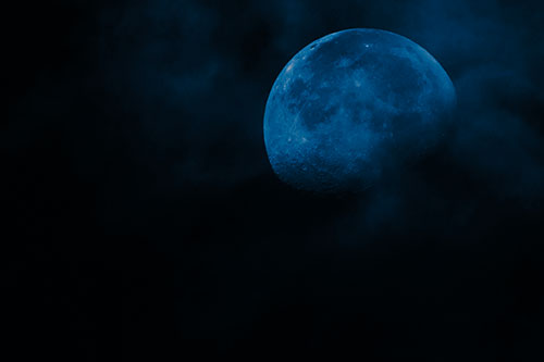Moon Descending Among Faint Clouds (Blue Tone Photo)