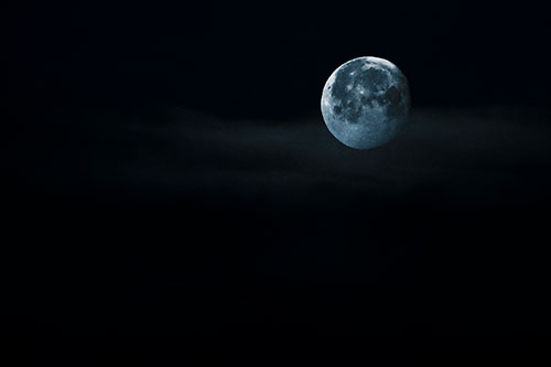 Moon Sets Behind Faint Clouds (Blue Tone Photo)
