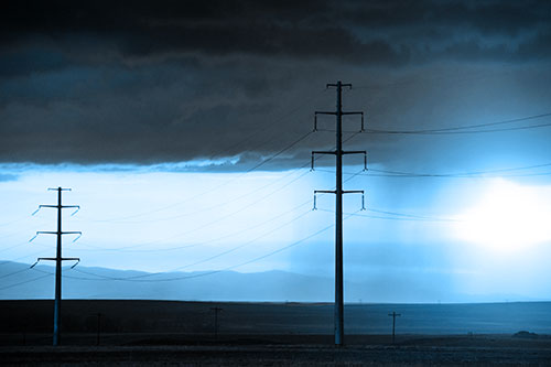 Mountain Rainstorm Sunset Beyond Powerlines (Blue Tone Photo)