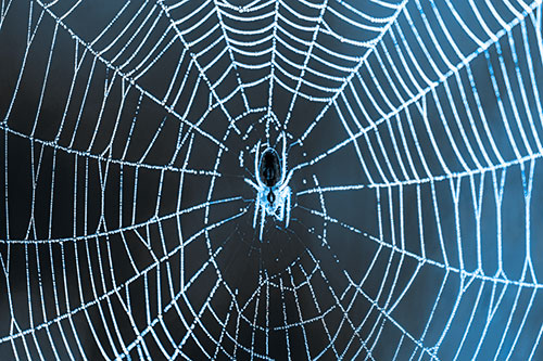 Orb Weaver Spider Rests Among Web Center (Blue Tone)