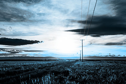 Powerline Prairie To Peak Sunset (Blue Tone Photo)