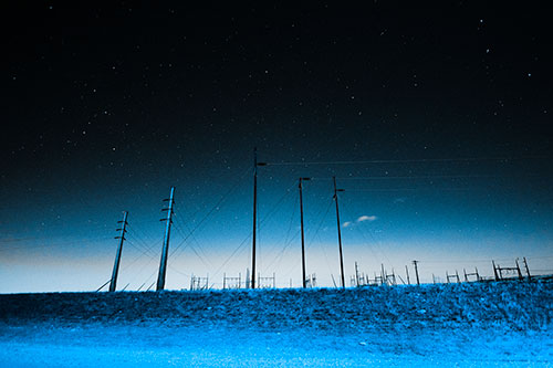 Powerlines Among The Night Stars (Blue Tone Photo)