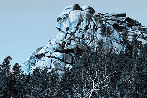 Rock Formations Rising Above Treeline (Blue Tone Photo)