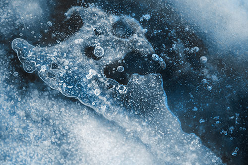 Screaming Submerged Bubble Face Creature Among Icy River (Blue Tone Photo)