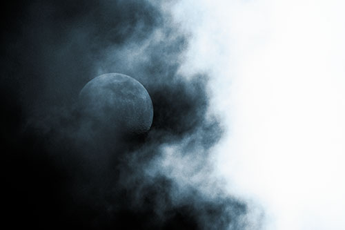 Smearing Mist Clouds Consume Moon (Blue Tone Photo)