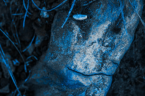 Smirking Battered Rock Face (Blue Tone Photo)