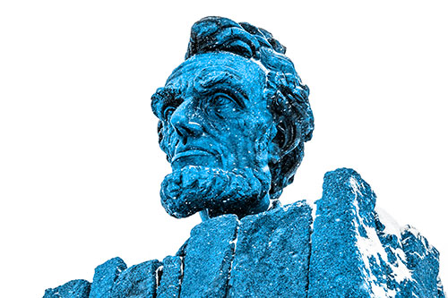 Snow Covering Presidents Statue (Blue Tone Photo)