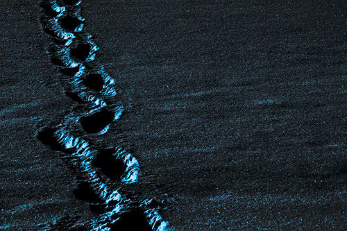 Snow Footprints Across Frozen Lake (Blue Tone Photo)