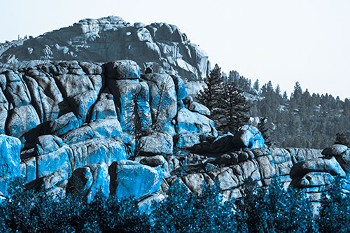 Two Towering Rock Formation Mountains (Blue Tone Photo)