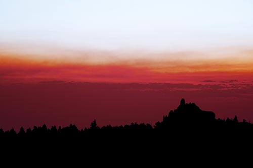 Blood Cloud Sunrise Behind Mountain Range Silhouette