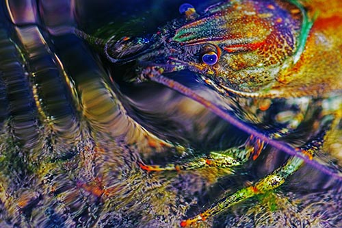 Crayfish Swims Against Rippling Water
