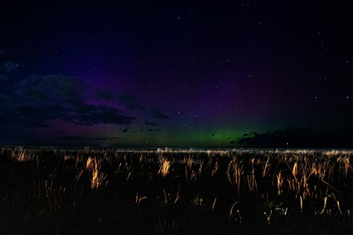 Dim Northern Aurora Borealis Lights Fading Beyond Horizon