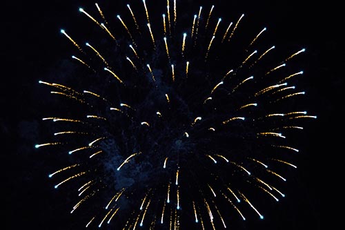 Firework Star Trails Vaporize Among Night Sky