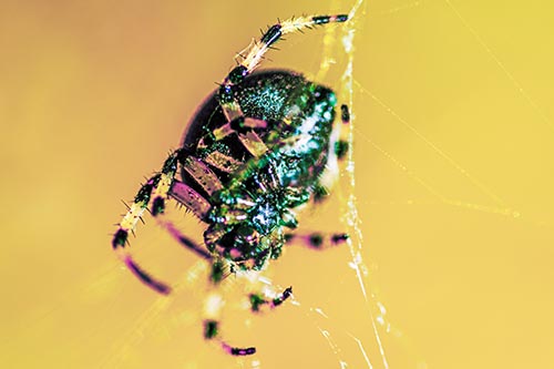 Furrow Orb Weaver Spider Descends Down Web