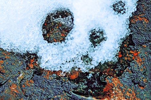 Ice Skull Snow Face Melting Atop Rock