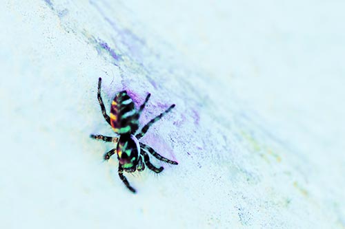 Jumping Spider Crawling Down Wood Surface