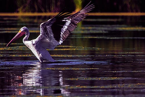 Pelican Takes Flight Off Lake Water