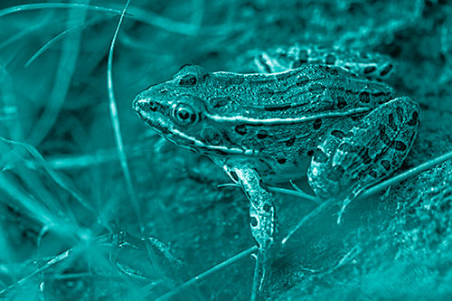 Alert Leopard Frog Prepares To Pounce (Cyan Shade Photo)