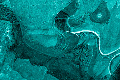 Angry Fuming Frozen River Ice Face (Cyan Shade Photo)